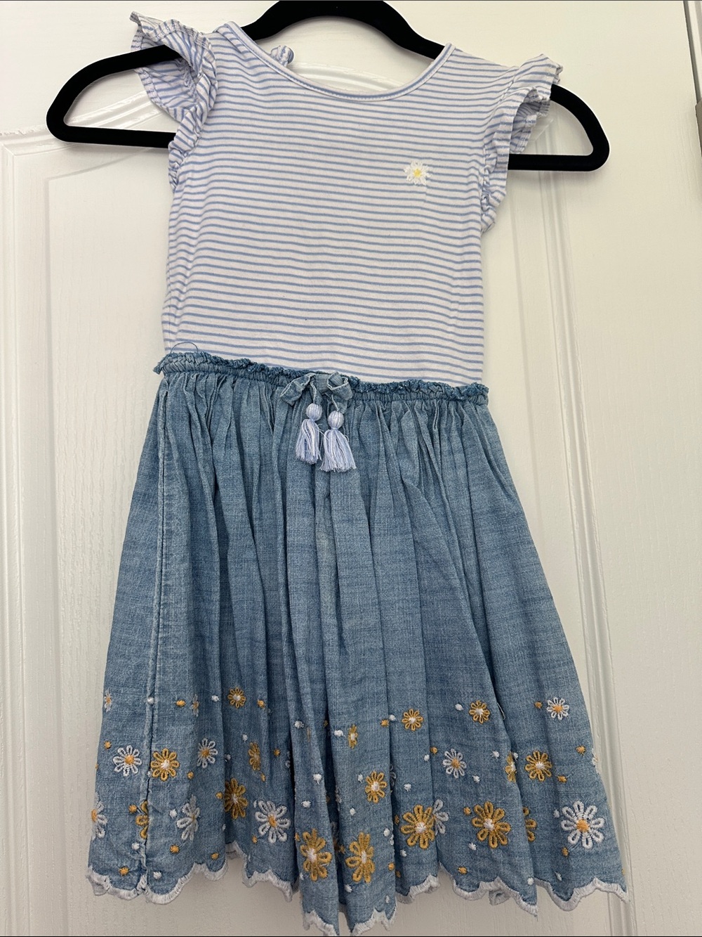 next Light Blue Striped Top with Denim Floral Skirt Dress